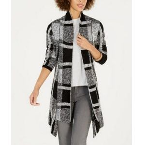 Style & Co Black & Grey Plaid Open Sweater Cardigan